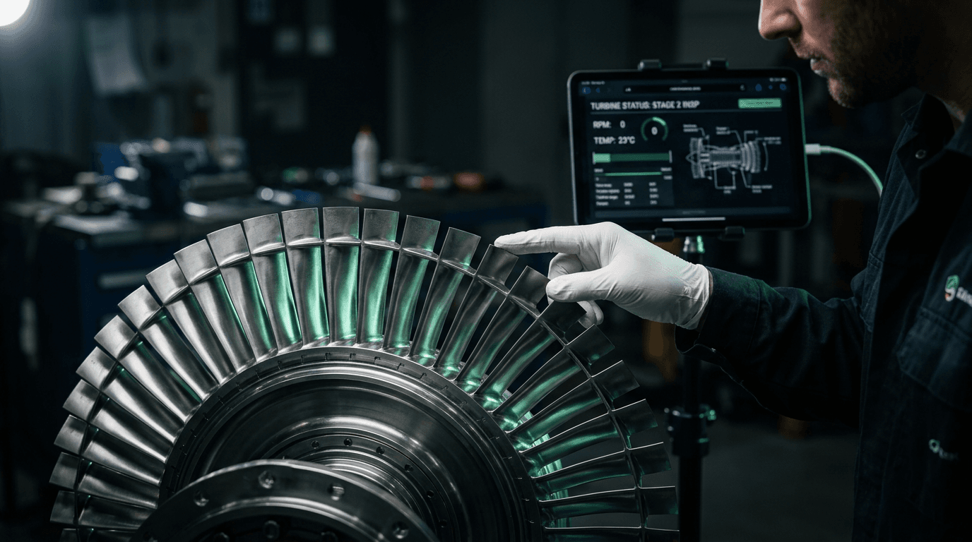 Inspeção de turbina com tablet digital
